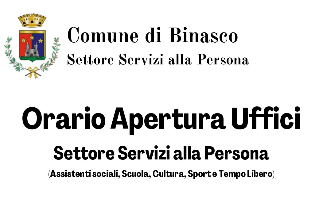 Nuovo orario Apertura Uffici - Settore Servizi alla Persona